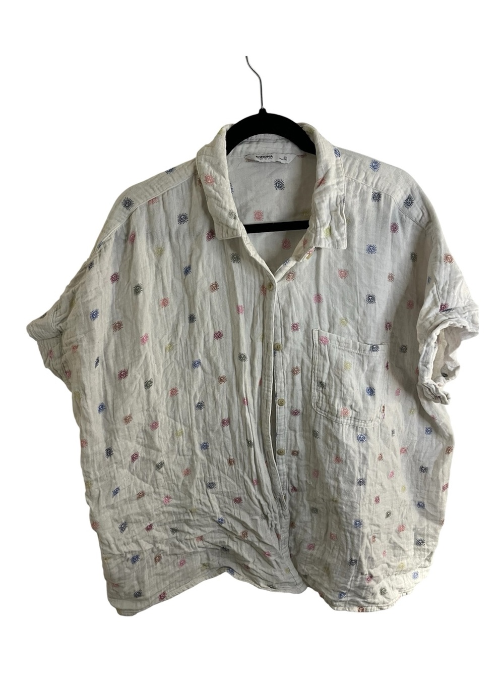 Sonoma White Gauze Button-Up Shirt with Multicolor Sun Prints